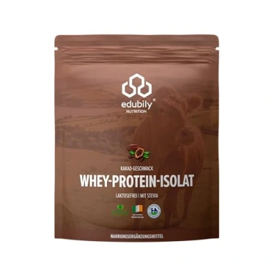 Abbildung von edubily nutrition® Whey Protein Isolat Laktosefrei Sehr gut lösliches Eiweißpulver ohne Kohlenhydrate &amp; Zucker Aus irischer Weidehaltung 750 g (Kakao mit Stevia)