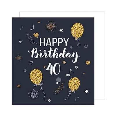 Abbildung von Edition Seidel Premium quadratische Glückwunschkarte zum 40. Geburtstag mit Umschlag. Geburtstagskarte Happy Birthday Karte Mann Frau Luftballons Schwarz Gold (GZQ100 40)