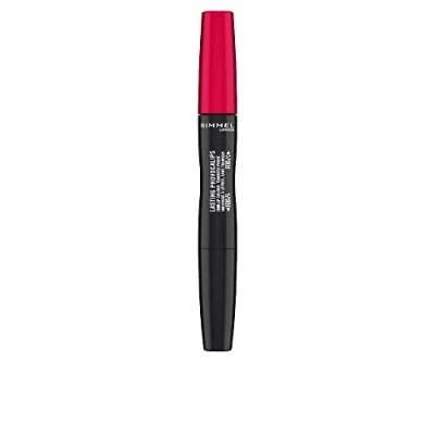 Abbildung von Rimmel London Provocalips Lippenstift, langanhaltende Formel, 2 Schritte, für volle Farbe und Vinyl, Farbton 500 Kiss The Town Red, 6 ml