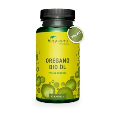 Abbildung von Bio Oregano Öl PREMIUM: 90mg Carvacrol mit 2,75% Thymol 129 mg reines pro Kapsel Laborgeprüft Vegan und ohne Zusatzstoffe Deutsche Produktion von Vegavero®
