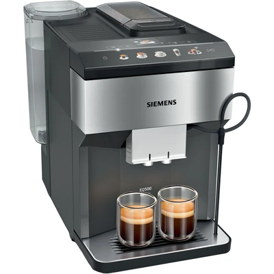 Abbildung von Siemens Kaffeevollautomat EQ500 TP516DX3, viele Kaffeespezialitäten, Milchaufschäumer, integr. Milchbehälter, Doppeltassenfunktion, automat. Dampfreinigung, Edelstahl schwarz