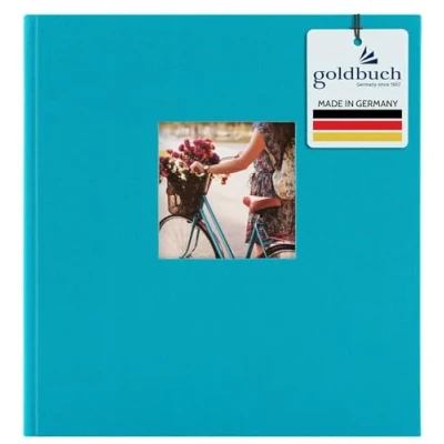 Abbildung von goldbuch 27973 Fotoalbum mit Fensterausschnitt, Bella Vista, Erinnerungsalbum 30 x 31 cm, Foto Album 60 schwarze Seiten Pergamin Trennblättern, Fotobuch aus Leinen, Türkis