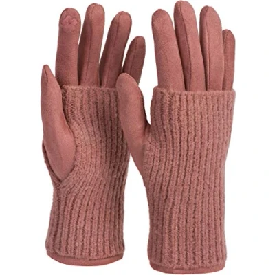 Abbildung von styleBREAKER Damen Touchscreen Stoff Handschuhe mit abnehmbaren Strick Stulpen, warme Fingerhandschuhe, Winter 09010022, Farbe:Altrose