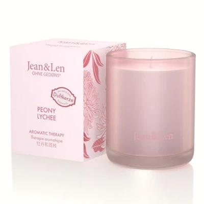 Abbildung von Jean &amp; Len Aromatic Therapy Peony Lychee, natürliche Sojawachskerze, zarter floraler Duft, Brenndauer 4 hrs, Duftkerze im Glas, 120 gr
