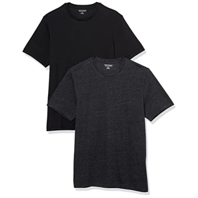 Abbildung von Amazon Essentials Herren T Shirt mit kurzen Ärmeln, Rundhalsausschnitt und Tasche in schmaler Passform, 2er Pack, Dunkelgrau Meliert/Schwarz, S