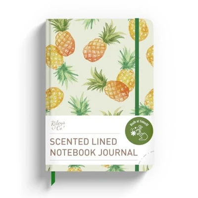 Abbildung von Rileys &amp; Co. Duftendes Ananas Notizbuch für Arbeit und Schule 8 x 6 Zoll Tropisches Duft Hardcover 240 Linierte Seiten Kompaktes Frauen Kinder