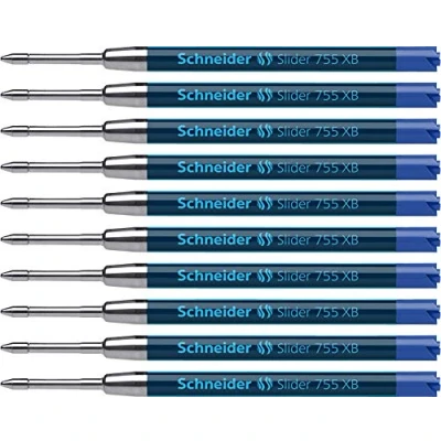 Abbildung von Schneider Slider 755 Kugelschreibermine (ViscoGlide Technologie, dokumentenecht, XB = Extrabreit) 10er Packung, blau