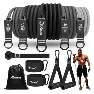 Abbildung von Fitnessbänder Resistance Bands Set, 150lb Widerstandsbänder mit Türanker, Griffen, Knöchelriemen, 5 Widerstandsstufen, Tragbar, Ideal Für Krafttraining, Pilates, Physiotherapie, Männer Frauen