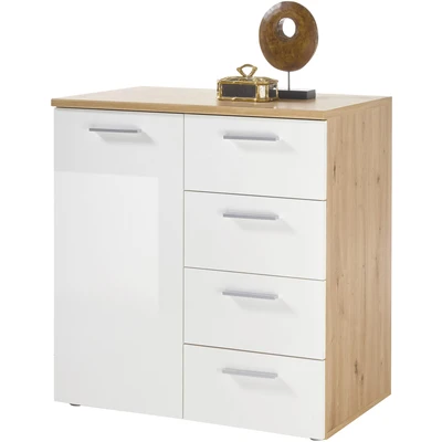 Abbildung von PABLO Kommode in Artisan Eiche Optik, Weiß Modernes Sideboard mit viel Stauraum für Ihren Wohnbereich 80 x 85 50 cm (B/H/T)