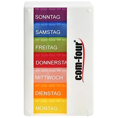 Abbildung von com four® Medikamentendosierer 7 Tage Besser LESBAR Medikamenten Box (Morgens, Mittags, Abends) Pillendose Tablettendose Wochendosierer (001 Stück weiß V1.1)