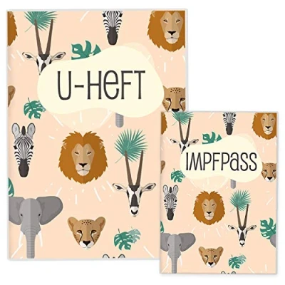Abbildung von cozy racoon U Heft und Impfpasshülle 3 teiliges Set Hochwertige Hülle für Untersuchungsheft Impfpass Deines Kindes Design Safari (ohne Personalisierung)