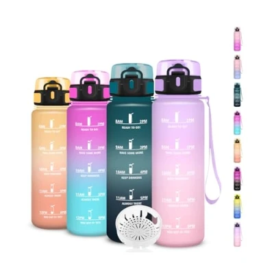 Abbildung von Grsta Trinkflasche 500ml Wasserflasche Kinder, Auslaufsicher, mit Zeitmarkierung, Leicht zu Reinigen, Flasche Uhrzeit, für Schule, Büro, Outdoor, Camping, Running