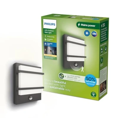 Abbildung von PHILIPS Outdoor Ultra Efficient Petronia Wandleuchte 3,8W, Bewegungssensor, 2700 Kelvin, IP44 wetterfest, anthrazit