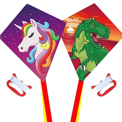 Abbildung von HONBO Kinder Drachen Einleiner Flugdrachen für ab 3 Jahren, Einhörner und Dinosaurier Eddy Kite 70x60cm