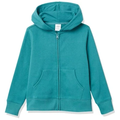 Abbildung von Amazon Essentials Mädchen Fleece Kapuzenpullover mit Reißverschluss, Grünblau, 5 Jahre