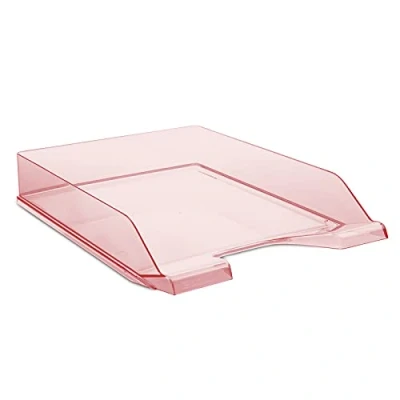 Abbildung von DONAU Briefablage Standard Transparent Rot/ 6 Stück A4 / Briefkorb Moderne und Stapelbare Ablage/Transparent Glasklar/Schreibtischablage/Polystyrol, 7470001PL 04