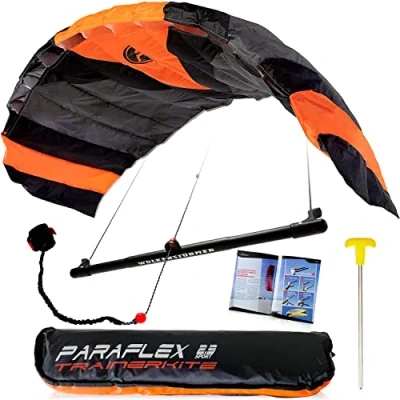 Abbildung von Wolkenstürmer® Paraflex Trainer 2.3 (schwarz/orange) flugfertiger Kite Drachen + Trainerbar 1.7qm Windtrainer zum Mountainboard Fahren