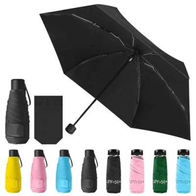 Abbildung von Vicloon Mini Regenschirm, Pocket Taschenschirm mit 6 Edelstahl Rippen, Sonnenschutz Freien UV Faltender Klein, Leicht, für Erwachsene und Kinder Schwarz