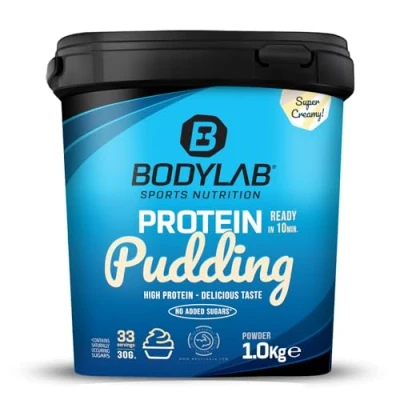 Abbildung von Bodylab24 Protein Pudding Vanille 1000g, mit bis zu 25g Eiweiß (aus Whey Protein) pro Portion, schnelle und einfache Zubereitung, ideal als proteinreiche Alternative
