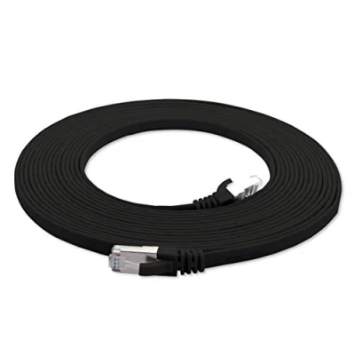 Abbildung von 1aTTack.de 10m schwarz 1 Stück Cat7 Flachkabel Netzwerkkabel Cat 7 Rohkabel Gigabit LAN (10Gbit/s) Flachbandkabel Verlegekabel Patchkabel Flach Slim Rj 45 Stecker Cat6a