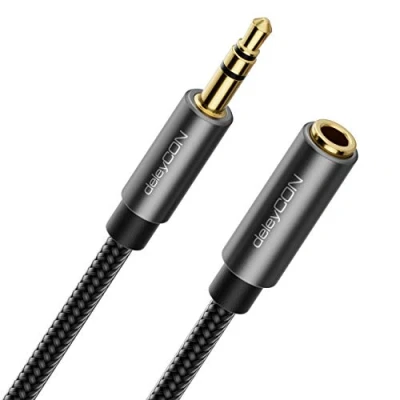 Abbildung von deleyCON 0,5m Aux Kabel 3,5mm Verlängerung Audio Klinkenkabel Stereo Verlängerungskabel Baumwollkabel &amp; Metallstecker Handy Smartphone Tablet Kopfhörer HiFi Receiver Kfz