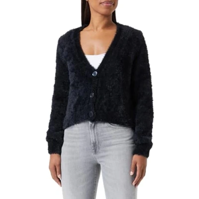 Abbildung von ONLY Damen Strickjacke OnlIggy Crop Cardigan Kurze Kunstfell Jacke 15306716 Black M
