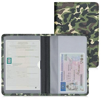 Abbildung von kwmobile Fahrzeugschein Hülle mit Kartenfächern Kunstleder Etui Tasche Zulassungsbescheinigung Camouflage Dunkelgrün Dunkelbraun Beige