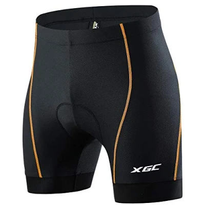 Abbildung von XGC Herren Radunterhose Radsportshorts Fahrradhosen mit elastische atmungsaktive 4D Gel Sitzpolster Einer hohen Dichte (Black_Orange, L)