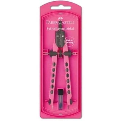 Abbildung von Faber Castell Schnellverstellzirkel Zirkel Pink mit gefüllter Minendose und Aufbewahrungsbox 174339 340mm ⌀ Rutschfeste Nadel Minenklemmung