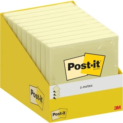 Abbildung von Post it Z Notes, Kanariengelb, 10 Blöcken, 100 Blatt pro Block, 76 mm x mm, Kartonverpackung, 100% PEFC Selbstklebende Notizzettel zum Notieren, für To Do Listen und als Erinnerung