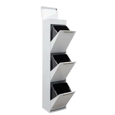 Abbildung von ARREGUI Ecoclas Plus CR321 E Mülltrennsystem aus Stahl mit Aufbewahrungsbox Deckel 3x17L (51L) 3 Fächer Mülleimer für die Küche Fach Abfalleimer Herausnehmbare Inneneimer + Griff weiß