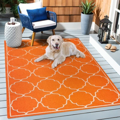 Abbildung von SANAT Outdoor Teppich Wetterfest für Innen und Außenbereich Wasserabweisend Balkon, Terrasse, Garten, Küche, Bad oder Wohnzimmer Orange, 140 x 200 cm
