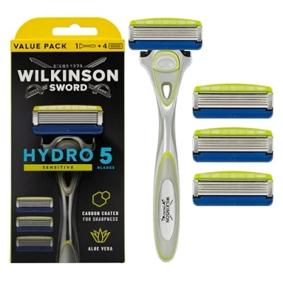Abbildung von WILKINSON SWORD Hydro 5 Rasierer für Männer Feuchtigkeitsspendendes Gel und umklappbarer Trimmer + 4 Rasierklingen