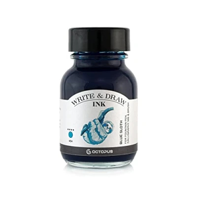 Abbildung von Octopus Write and Draw Ink 484 Blue Sloth, wasserfeste Tinte zum Schreiben und Zeichnen, Kalligraphietinte, lichtechte Zeichentusche für Füllhalter, blau, 50 ml