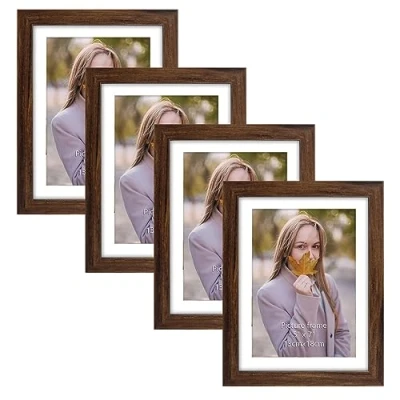 Abbildung von EXYGLO 4er Set Bilderrahmen 13x18 CM, Braune Fotorahmen für 18x13 Fotos mit Passepartouts oder 15x20 Bilder ohne Passepartouts, Wand Tischaufsteller