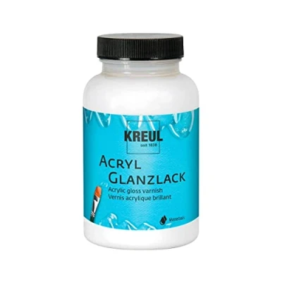 Abbildung von KREUL 79413 Acryl Glanzlack auf Wasserbasis, 275 ml Glas, glänzend transparent, Schutz und Überzugslack für durchgetrocknete Aufmalungen, bedingt witterungsbeständig, speichelecht