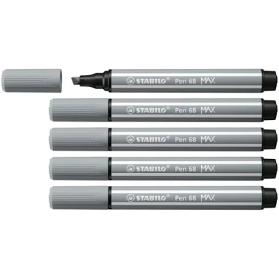 Abbildung von Premium Filzstift mit dicker Keilspitze STABILO Pen 68 MAX 5er Pack mittelgrau