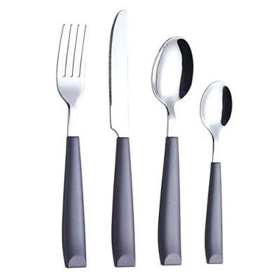 Abbildung von EXZACT 16 PCS Besteck Set/Edelstahl Edelstahl mit Kunststoff Handgriffen Bequem zu halten 4 x Gabeln, Dinner Messer, Esslöffel, Teelöffel Service für (Grau)