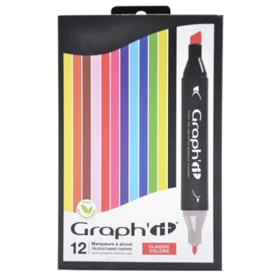 Abbildung von Graph&#039;it Marker auf Alkoholbasis, 12er Set, 2 Spitzen Classic colors