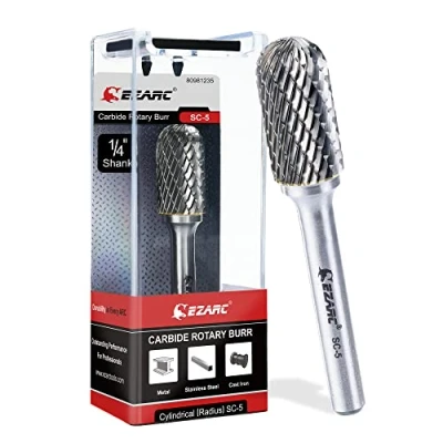 Abbildung von EZARC SC5 Hartmetall Frässtifte mit 1/4 Zoll Schaft Doppelschnitt Drehfeile, kugelförmige Zylinderform, Schneidefräser, Schneideisen und Gravieren