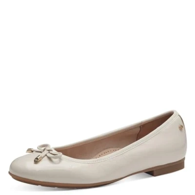 Abbildung von Tamaris COMFORT Damen Ballerinas aus Leder mit Schleife, Beige (Creme Patent), 36 EU