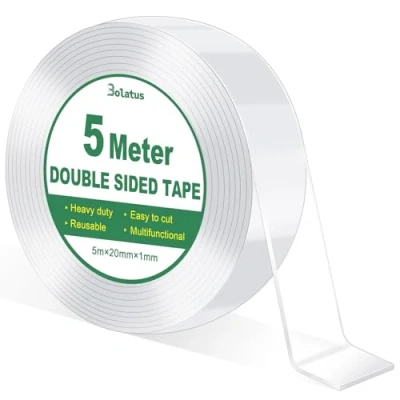 Abbildung von Bolatus 5m Doppelseitiges Klebeband Transparent Extra Stark Nano Double Sided Tape Ablösbar Doppelseitig Dünn für Zuhause, Küche, Auto oder Mehrzweck（1 Rolle）