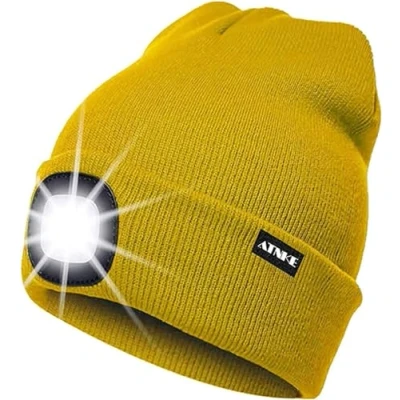 Abbildung von ATNKE LED Beleuchtete Mütze,Wiederaufladbare USB Laufmütze mit Licht Extrem Heller 4 Lampe Winter Warme Stirnlampe für Herren und Damen Geschenke/Yellow