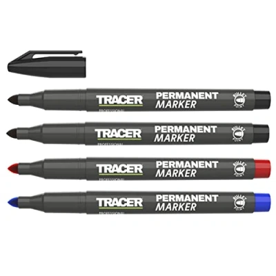 Abbildung von Tracer Fine Point Permanent Construction Marker Kit (1 2mm Bullet General Purpose Markers with quick drying ink) Red, Blue, 2x Black