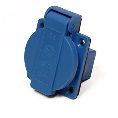 Abbildung von HOLZER 8 Stück Einbausteckdosen Schuko Anbau Steckdose 16A Feuchtraum / PA6 + Flansch Dichtung (Blau)