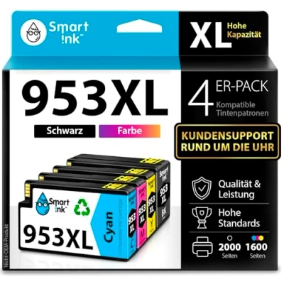 Abbildung von Smart Ink Kompatible Druckerpatronen als Ersatz für HP 953XL 953 XL 4 Multipack (Schwarz &amp; Blau Rot Gelb) mit Advanced Chip Technology Officejet Pro 7720 7730 7740 8210 8218 8710 8715 8718 8720