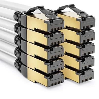 Abbildung von deleyCON 10x 2m CAT8.1 Patchkabel Netzwerkkabel Datenkabel S/FTP PIMF 2000 MHz 40 Gbit RJ45 LAN DSL Kabel CAT.8 Ethernet Stecker Weiß