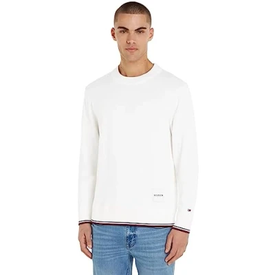 Abbildung von Tommy Hilfiger Monotype Tipped Strickpullover, Herren, Größe: Medium, Ancient white