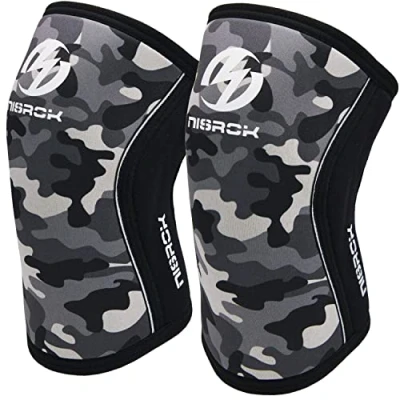 Abbildung von Nisrok Neopren Kompressions Kniebandage, großartige Unterstützung für Cross Training, Gewichtheben, Powerlifting, Kniebeugen, Basketball und mehr, 7 mm, 1 Paar