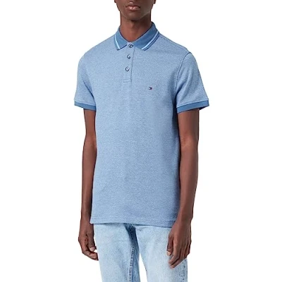 Abbildung von Tommy Hilfiger Herren Poloshirt Kurzarm Pretwist Mouline Slim Fit, Blau (Blue Coast/Weathered White Moulin), M